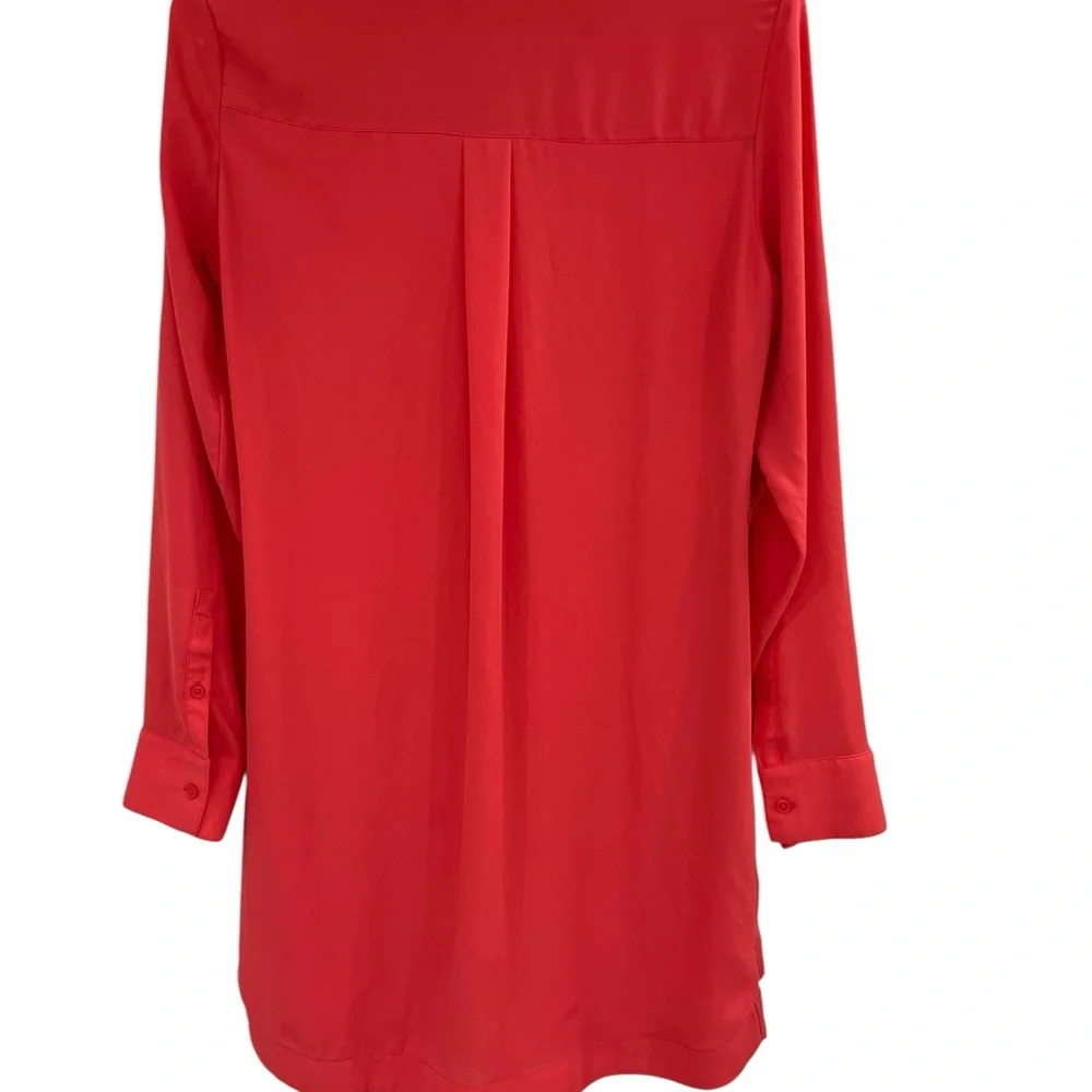 Express Red Long Sleeve Notched Collar Shirt Dress size XS Extra Small Summer
